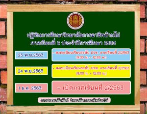 ลงทะเบียนเรียน ประจำภาคเรียนที่ 2 ประจำปีการศึกษา 2563